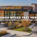 Fast casual restaurant with lakeside patio at Kettlestone Lakes in Waukee, Iowa